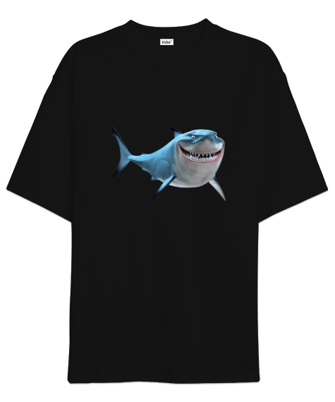 Tisho - Komik Köpekbalığı - Shark Siyah Oversize Unisex Tişört
