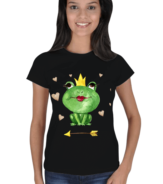 Tisho - komik, kurbağa, yeşil Kadın Tişört