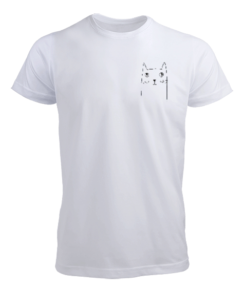Tisho - Komik Minimalist Kedi Çizimi Beyaz Erkek Tişört