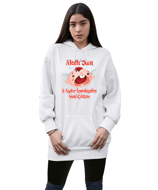 Tisho - komik mizah tasarımı Kadın Uzun Hoodie Kapüşonlu Sweatshirt