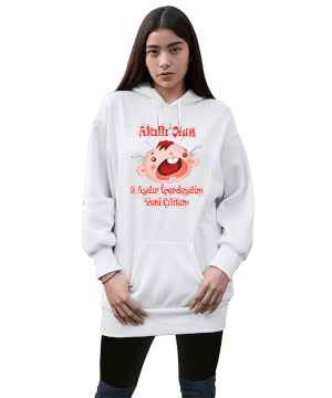 komik mizah tasarımı Kadın Uzun Hoodie Kapüşonlu Sweatshirt - Thumbnail