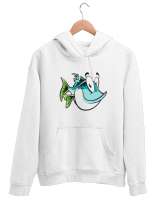 Komik Sevimli Balık - Fish Beyaz Unisex Kapşonlu Sweatshirt - Tisho