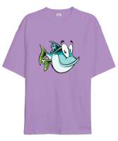 Komik Sevimli Balık - Fish Lila Oversize Unisex Tişört - Tisho