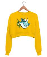 Komik Sevimli Balık - Fish Sarı Kadın Crop Sweatshirt - Tisho