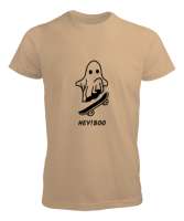 Komik Sevimli Hayalet Kaykayı ile Korkutmaya Çalışıyor Özel Tasarım Camel Erkek Tişört - Tisho