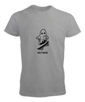 Komik Sevimli Hayalet Kaykayı ile Korkutmaya Çalışıyor Özel Tasarım Gri Erkek Tişört - Tisho