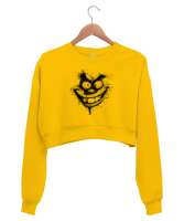 Komik Surat - Face V2 Sarı Kadın Crop Sweatshirt - Tisho