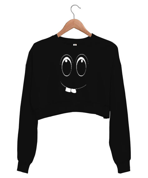 Tisho - Komik Surat Siyah Kadın Crop Sweatshirt