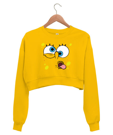 Tisho - Komik Surat V3 Sarı Kadın Crop Sweatshirt