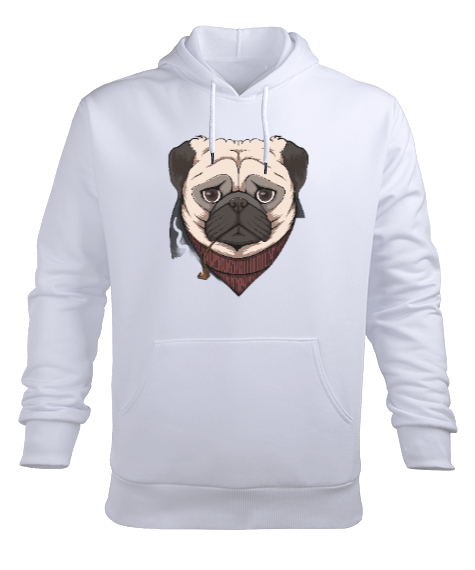 Tisho - Komik Üzgün Kederli Köpek Beyaz Erkek Kapüşonlu Hoodie Sweatshirt