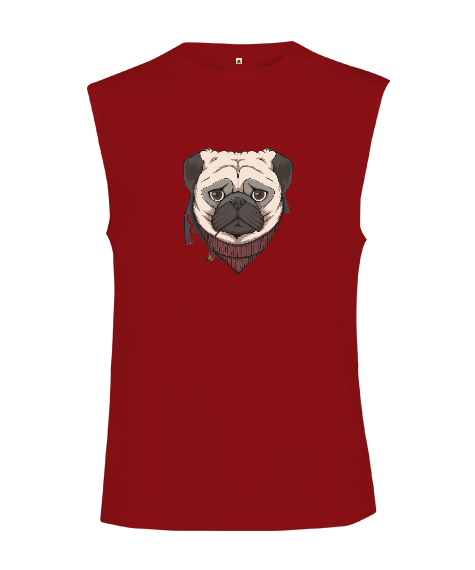 Tisho - Komik Üzgün Kederli Köpek Kırmızı Kesik Kol Unisex Tişört