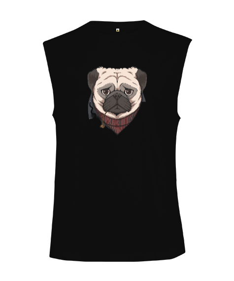 Tisho - Komik Üzgün Kederli Köpek Siyah Kesik Kol Unisex Tişört