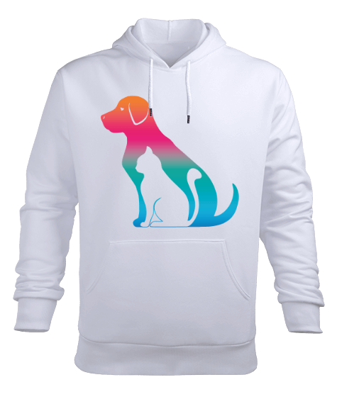 Tisho - Köpek İçerisinde Kedi tasarımı Erkek Kapüşonlu Hoodie Sweatshirt