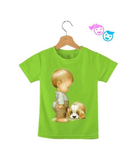 Tisho - Köpek ve Çocuk Dostluk Ön Baskılı Tişört Çocuk Unisex