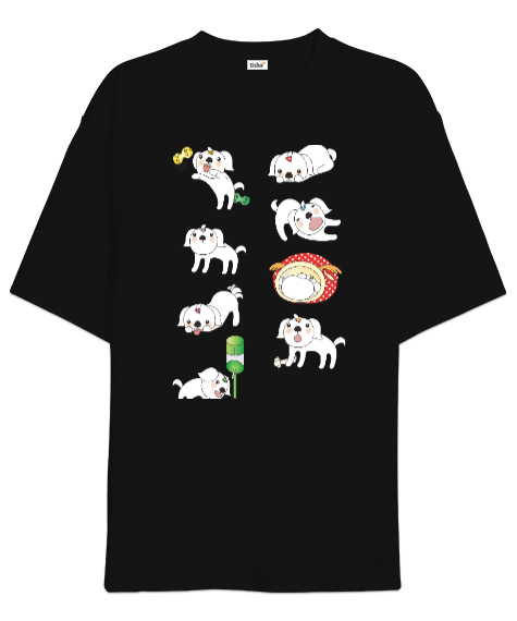 Tisho - Köpek Yavrusu Siyah Oversize Unisex Tişört