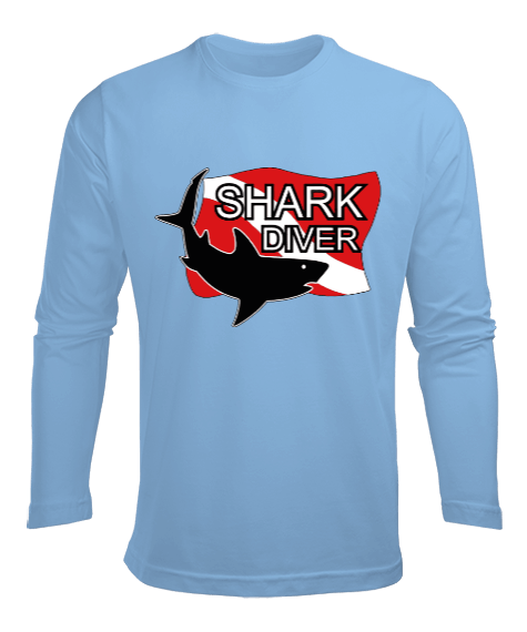 Tisho - Köpekbalığı dalgıcı ve çapa baskılı erkek Erkek Uzun Kol Yazlık Tişört
