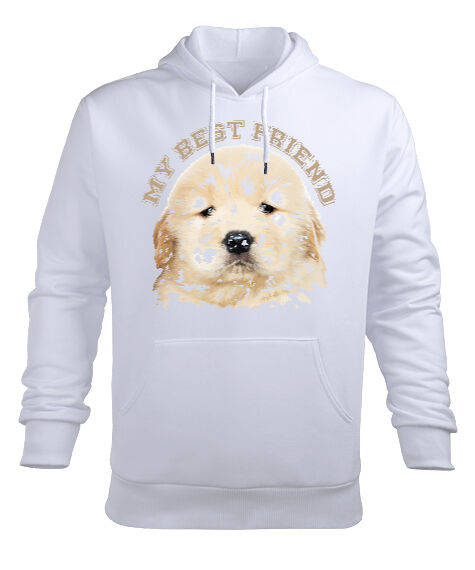 Tisho - Köpekli Tasarım Beyaz Erkek Kapüşonlu Hoodie Sweatshirt