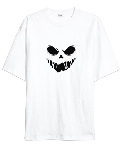 Tisho - Korku Hayalet Surat Özel Tasarım Beyaz Oversize Unisex Tişört
