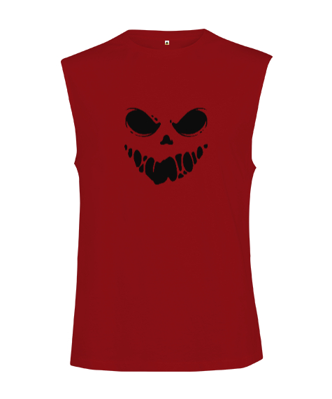Tisho - Korku Hayalet Surat Özel Tasarım Fitness Kırmızı Kesik Kol Unisex Tişört