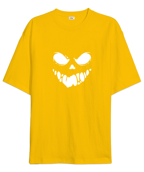 Tisho - Korku Hayalet Surat Özel Tasarım Sarı Oversize Unisex Tişört