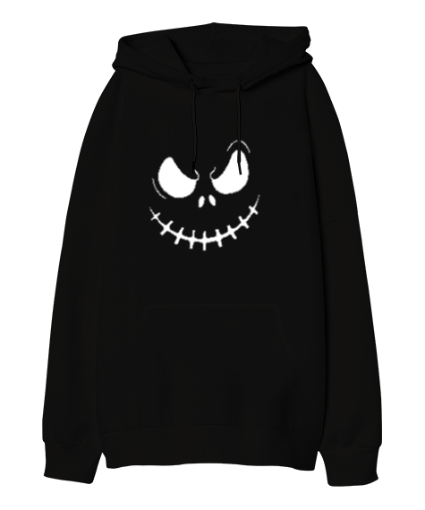 Tisho - Korku Temalı Siyah Oversize Unisex Kapüşonlu Sweatshirt