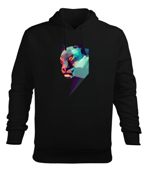 Tisho - Korkunç bakışlı poligon mavi vahşi panter Siyah Erkek Kapüşonlu Hoodie Sweatshirt