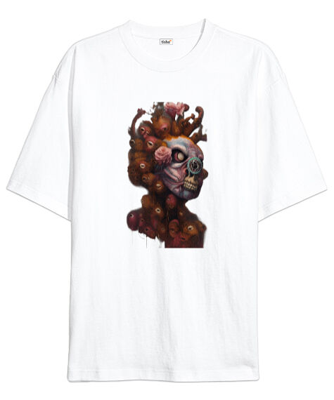 Tisho - Korkunç Fantezi Illustration Sanat Tasarımı Beyaz Oversize Unisex Tişört