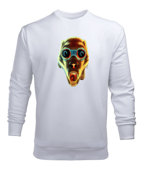 Tisho - Korkunç gözlüklü çığlık atan köpek Beyaz Erkek Sweatshirt