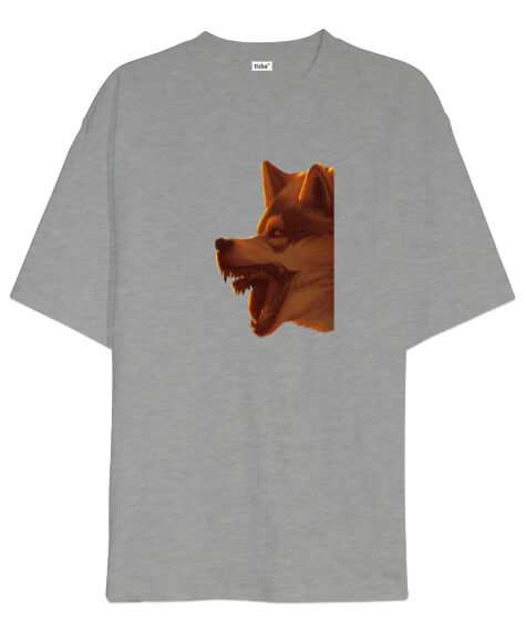 Tisho - Korkunç ürkütücü kurt canavarı Gri Oversize Unisex Tişört