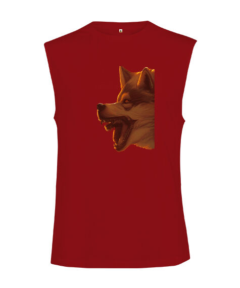 Tisho - Korkunç ürkütücü kurt canavarı Kırmızı Kesik Kol Unisex Tişört