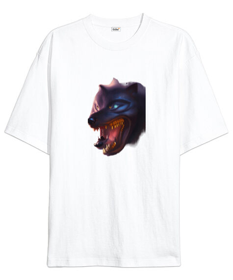 Tisho - Korkunç vahşi bozkurt yaratık formu Beyaz Oversize Unisex Tişört