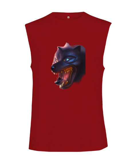 Tisho - Korkunç vahşi bozkurt yaratık formu Kırmızı Kesik Kol Unisex Tişört