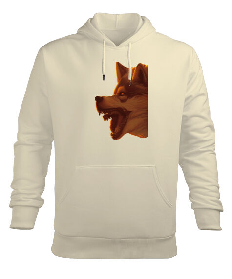 Tisho - Korkunç vahşi bozkurt yaratık formu Krem Erkek Kapüşonlu Hoodie Sweatshirt