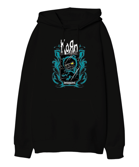 Tisho - Korn Rock Tasarım Baskılı Oversize Unisex Kapüşonlu Sweatshirt