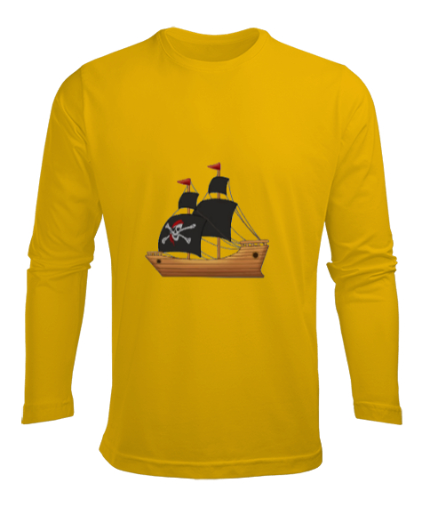 Tisho - Korsan gemisi Sarı Erkek Uzun Kol Yazlık Tişört