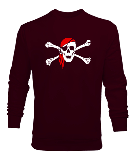 Tisho - Korsan Kafatası - Pirate Skull Bordo Erkek Sweatshirt