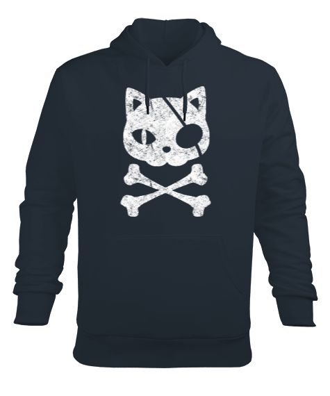 Tisho - Korsan Kedi - Pirate Cat Füme Erkek Kapüşonlu Hoodie Sweatshirt