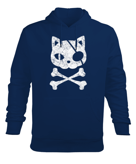 Tisho - Korsan Kedi - Pirate Cat Lacivert Erkek Kapüşonlu Hoodie Sweatshirt