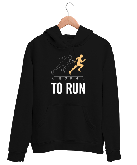 Tisho - Koşmak İçin Doğmuş - Run V2 Siyah Unisex Kapşonlu Sweatshirt