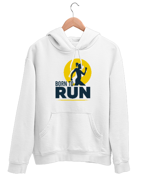 Tisho - Koşmak için Doğmuş - Run Woman Beyaz Unisex Kapşonlu Sweatshirt