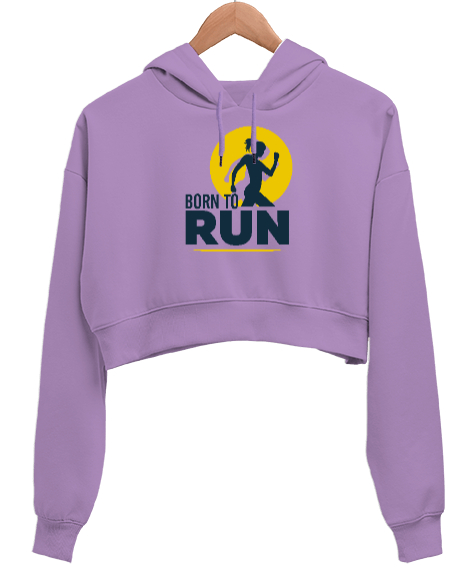 Tisho - Koşmak için Doğmuş - Run Woman Lila Kadın Crop Hoodie Kapüşonlu Sweatshirt