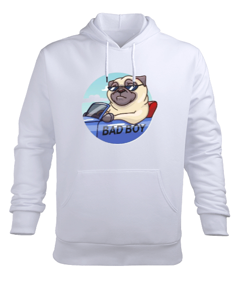 Tisho - Kötü çocuk baskılı Beyaz Erkek Kapüşonlu Hoodie Sweatshirt