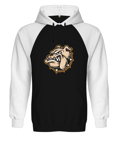 Tisho - Kral bulldog baskılı Siyah/Beyaz Orjinal Reglan Hoodie Unisex Sweatshirt
