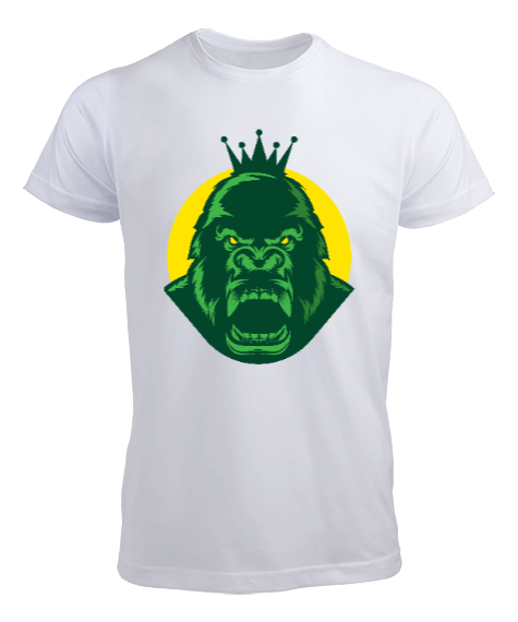 Tisho - Kral Güçlü Yeşil Goril Fitness Motivasyon Beyaz Erkek Tişört