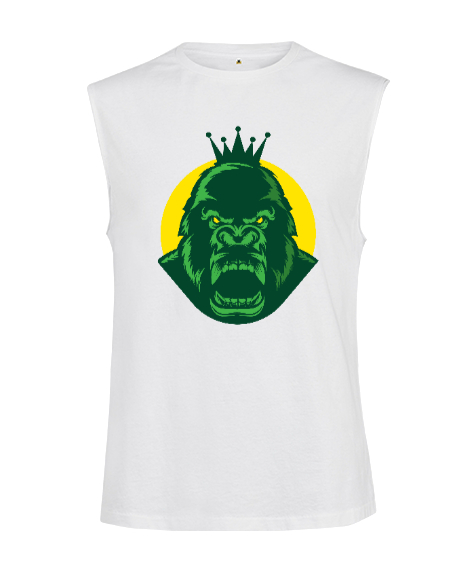 Tisho - Kral Güçlü Yeşil Goril Fitness Motivasyon Beyaz Kesik Kol Unisex Tişört