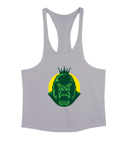 Tisho - Kral Güçlü Yeşil Goril Fitness Motivasyon Gri Erkek Tank Top Atlet