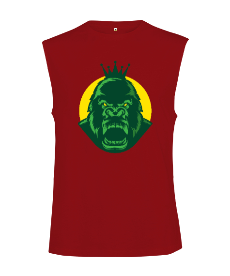 Tisho - Kral Güçlü Yeşil Goril Fitness Motivasyon Kırmızı Kesik Kol Unisex Tişört