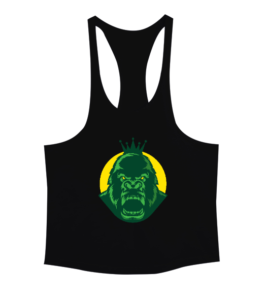 Tisho - Kral Güçlü Yeşil Goril Fitness Motivasyon Siyah Erkek Tank Top Atlet