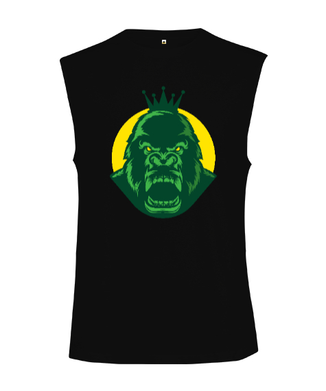 Tisho - Kral Güçlü Yeşil Goril Fitness Motivasyon Siyah Kesik Kol Unisex Tişört