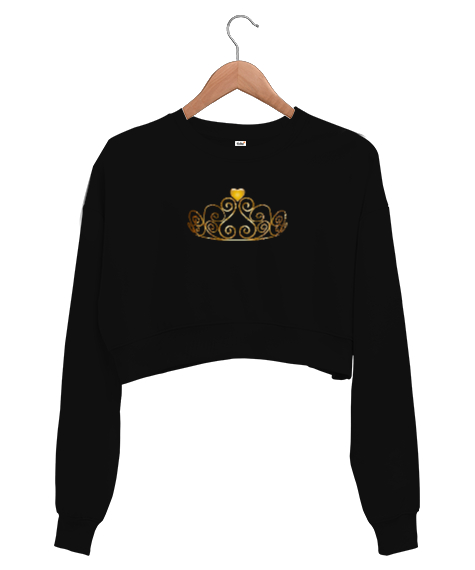 Tisho - Kraliçe Siyah Kadın Crop Sweatshirt